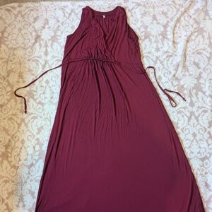 Long V Neck Wrap Top Red Maternity Dress
